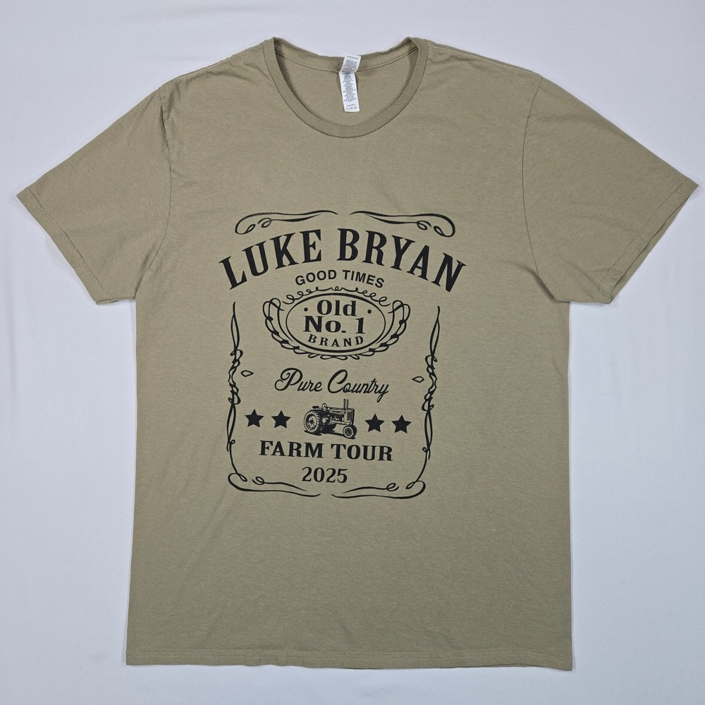 Luke Bryan Farm Tour Concert Graphic Tee Rustic Tan Vintage Western‎ Country  L